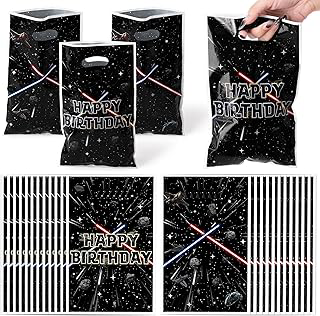 BOpusail Galaxy Movie Star Bag - 50Pcs Black Cartoon Galaxy Party Favor Bag Candy Treat Bags Print Happy Birthday Patterns with Handles Plastic: Print Design and Production Notes