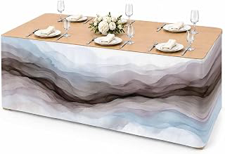 9Ft Table Skirt, Brown Blue Ombre Table Skirt for Rectangle Tables & Round Tables, Decorative Desk Skirts, Modern Abstract Watercolor Minimalist: Ombre Dyeing and Production Notes