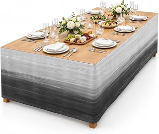 9Ft Table Skirt, Grey Ombre Table Skirt for Rectangle Tables & Round Tables, Decorative Desk Skirts, Modern Abstract Art Ocean Oil Painting: Ombre Dyeing and Production Notes