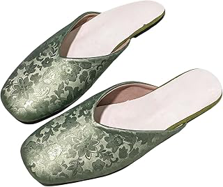 Women's Oriental Embroidered Flat Mules Elegant Jacquard Square Toe Slip On Slippers Vintage Backless Loafer Comfort Slide Shoes: Jacquard Weave and Production Notes