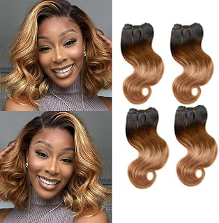 Ombre Human Hair Bundles Body Wave 4 bundle human hair 12A Virgin Unprocessed Human Hair Short Bundles Ombre Blonde Bundles(8888，1B/30): Ombre Dyeing and Production Notes