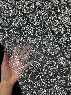 Sequin Beaded Scroll Lace on Mesh - 2-Way Stretch, Fully Embellished Mesh Fabric - Sheer Lace Fabric by The Yard for Clothing, Dresses, Decor: Fabric Sourcing and Quality Notes