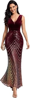 Women's Sequin V-Neck Mermaid Maxi Fall Formal Evening Dress: Ombre Dyeing and Production Notes