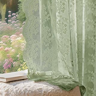 Anmao Vintage Sage Green Lace Curtains 63 Inches Long 2 Panels Sets, Romantic Light Filtering Semi Sheer Floral Thick Lacy Curtain Drapes for: Print Design and Production Notes