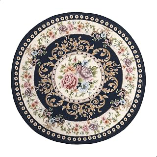 2.6ft Floral Round Area Rug Classic Non-Slip Machine Washable Room Mat Sustainable Kitchen Rug Traditional Area Rug for Living Room, Dark Blue: Jacquard Weave and Production Notes