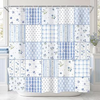 Blue Patchwork Shower Curtain,Floral Flower Wildflower Bathroom Curtain Set: Print Design and Production Notes