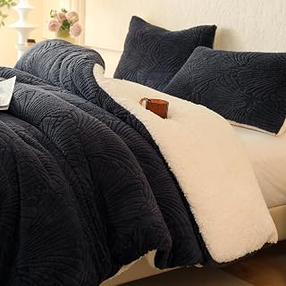 tohrisa Seashell Jacquard Sherpa Comforter Set Warm Cozy Premium Bedding 3 Pieces, Full/Queen Size Geometric Pattern Quilt Comforter with 2: Jacquard Weave and Production Notes