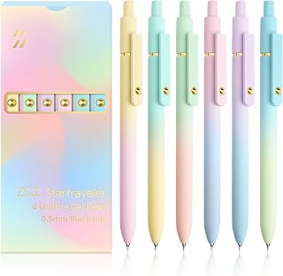 YOXMJDB Gel Pens, 6 Pcs 0.5mm Fine Point Smooth Writing Pens Japanese Cute Pens, High-End Series Black Ink Pens for Journaling Note Taking: Ombre Dyeing and Production Notes