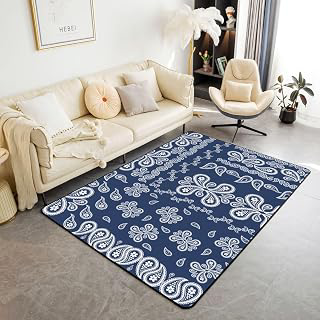 Feelyou Boho Paisley Area Rug 5x7 for Bedroom Jacquard Paisley Flower Living Room Rugs Soft Non-Slip Navy Blue and White Floral Print Decor: Jacquard Weave and Production Notes