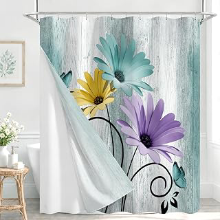 3 in 1 Shower Curtain Set with Liner & 12 Hooks,Colorful Floral,72x72,Teal: Print Design and Production Notes