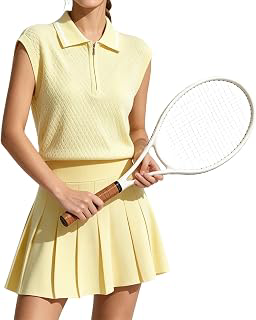 OMIDOSI Women's Dress 2-Piece Tennis Skirt Set - Sleeveless Polo Top & Pleated Athletic Skort: Jacquard Weave and Production Notes