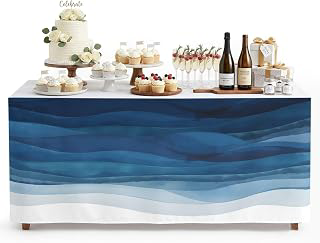 6Ft Table Skirt, Navy Blue Ombre Table Skirt for Rectangle Tables & Round Tables, Decorative Desk Skirts, Modern Moire Gradient Watercolor Party: Ombre Dyeing and Production Notes
