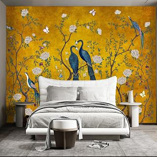 Golden Chinese Style Flowers Birds Large wall murals Peel and Stick Wallpaper for Bedroom Living Room - 85