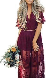 Women's Deep V-Neck Lace Romper Short Sleeve Long Dress: OEM Production and Sizing Notes