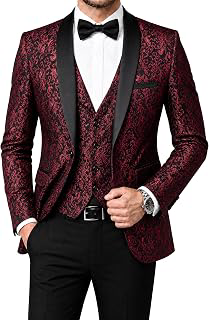 Men's Slim Fit Jacquard Tuxedo 3 Piece Suit, Shawl Lapel Floral Blazer Jacket Vest Pants Set for Wedding Prom Party: Jacquard Weave and Production Notes