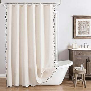 Linen Scallop Shower Curtain with 12 Clear Hooks, Waterproof, 72x72, Cream: Jacquard Weave and Production Notes