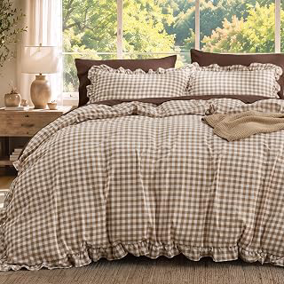 Bedsure Brown Gingham Ruffle Duvet Cover Set, Cotton-Like Quilt Cover,Queen: Jacquard Weave and Production Notes