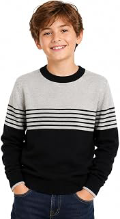Boys Striped Knit Sweater: Crewneck Pullover for Layering: Jacquard Weave and Production Notes