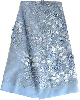 African Lace Fabric 5 Yards 3D Embroidery Rhinestones for Dress (Blue): Ombre Dyeing and Production Notes