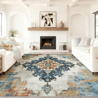 Area Rug 4 x 6, Washable Exquisite Distressed Geometric Symmetrical Jacquard Rugs for Nursery Kids Room, Non Slip Low Pile Carpet for Bedroom: Jacquard Weave and Production Notes