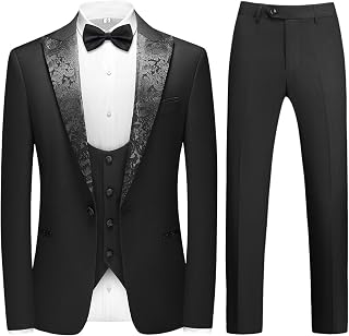 Mens Tuxedo Suit 3 Piece Regular Fit Formal Set for Wedding Prom: Jacquard Weave and Production Notes