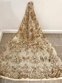 4way Stretch Gold Mesh W/Sequins Lace Fabric 50