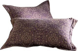 Purple Flower Pillow Shams (Pack of 2),Linen Cotton Jacquard Standard Queen Pillow Covers with Envelope Closure End,20