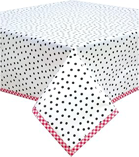 Dot Black Oilcloth Tablecloths with Red Gingham Trim (48x72): Fabric Sourcing and Quality Notes