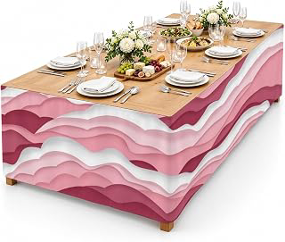 9Ft Table Skirt, Pink Ombre Table Skirt for Rectangle Tables & Round Tables, Decorative Desk Skirts, Modern Geometric Abstract Art Moire Party: Ombre Dyeing and Production Notes