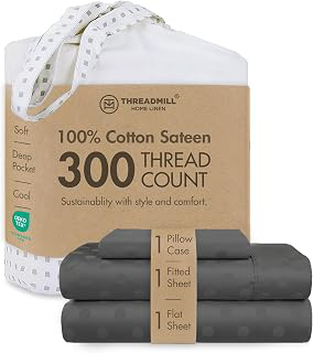 Threadmill Cotton Twin XL Sheet Set | 100% Cotton Sheets for Twin XL Size Bed | Damask Jacquard Sateen Twin XL Bed Sheets Set with 16