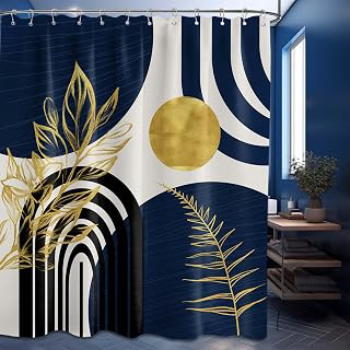 Navy Blue and Gold Shower Curtain, 72x72 in, Mid Century Modern: Ombre Dyeing and Production Notes