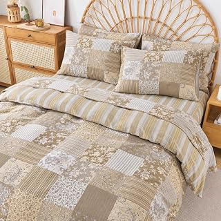 FADFAY Double Gauze 100% Cotton Floral Duvet Cover Sets King Brown Floral Stripe Print Comforter Cover Shabby Vintage Style Bedding for All: Jacquard Weave and Production Notes