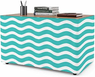8Ft Table Skirt, Teal Aqua Moire Ombre Table Skirt for Rectangle Tables & Round Tables, Decorative Desk Skirts, Water Ripple Stripe Farmhouse: Ombre Dyeing and Production Notes