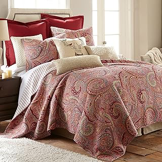 Levtex Home - Spruce Red Quilt Set - King/Cal King Quilt (106x92in.) + Two King Pillow Shams (36x20in.) - Paisley Pattern in Burgundy, Red, Tan: Jacquard Weave and Production Notes