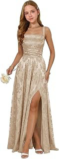 Jacquard Satin Junior Bridesmaid Dresses for Wedding Kids Ruffle Flower Girl Dress Long Princess Pageant Formal Gowns: Jacquard Weave and Production Notes