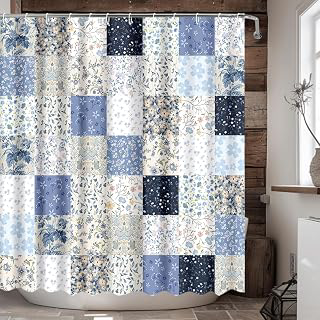 MEHOFOND Boho Shower Curtain Vintage Blue Floral Shower Curtain for Bathroom Farmhouse Patchwork Floral Bathroom Curtain Mid Century Home Decor: Jacquard Weave and Production Notes