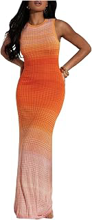 Women's Ombre Sleeveless Bodycon Dress Crew Neck Knit Long Tank Dress: Ombre Dyeing and Production Notes