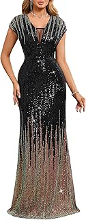 Women Ombre Sequin V Neck Mermaid Formal Maxi Dress Evening Gown: Ombre Dyeing and Production Notes
