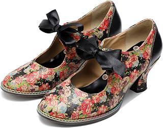 Women's Handmade Lambskin Mary Jane Loafers Shoes, Retro Ethnic Print Style and Brock-Style Design: Jacquard Weave and Production Notes