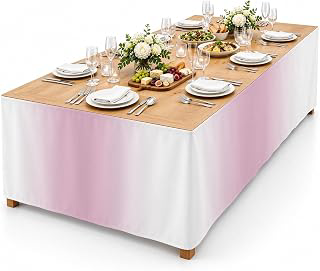 9Ft Table Skirt, Pink White Ombre Table Skirt for Rectangle Tables & Round Tables, Decorative Desk Skirts, Modern Abstract Art Farmhouse: Ombre Dyeing and Production Notes