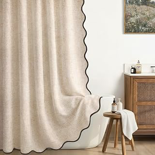 Scalloped Shower Curtain Linen Boho Beige 72