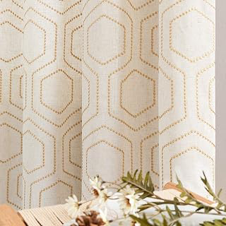 jinchan Yellow Boho Window Curtains 84 Inch Length 2 Panels Set Linen Textured Light Filtering Curtains Honeycomb Embroidered Design Living Room: Jacquard Weave and Production Notes