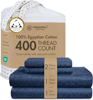 Threadmill 400TC Egyptian Cotton Queen Sheet Set, Jacquard, Folkstone Blue: Jacquard Weave and Production Notes