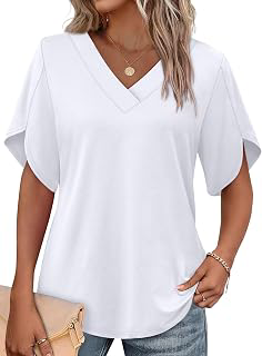 Womens Summer Tops Short Petal Sleeve Shirts Fashion V Neck Womens Clothing: OEM Production and Sizing Notes