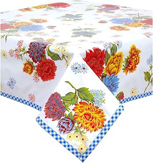 Mum White Oilcloth Tablecloth Blue Gingham Trim (48x72): Fabric Sourcing and Quality Notes