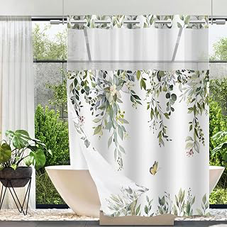 No Hook Shower Curtain and Liner Set, Sage Green Eucalyptus 71x74: Print Design and Production Notes