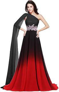 Women's Elegant One Shoulder Evening Dresses with Sleeves Long Prom Dress Chiffon Bridesmaid Gown: Ombre Dyeing and Production Notes