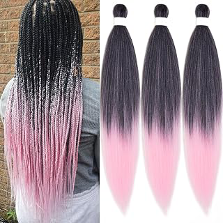 Pre Stretched Braiding Hair Ombre Black Pink Braiding Hair Pre Stretched Colored Hair Extensions for Braiding Box Braids Crochet Hair Pink Weave: Ombre Dyeing and Production Notes