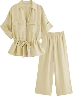 Women's 2 Piece Linen Outfits Summer Lounge Set With Pockets: OEM Production and Sizing Notes