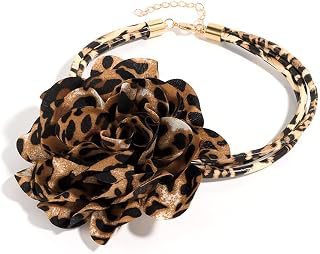 Leopard Print Big Rose Flower Layered Statement Choker Necklace Fabric Floral PU Leather Chain Adjustable Necklaces Boho Party Accessories: Print Design and Production Notes